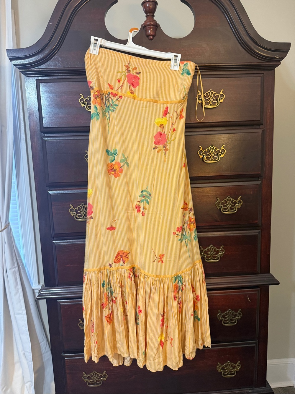 Free People Yellow Strapless Floral Maxi Dress